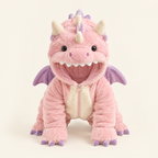 Cozy Dino Plush Hooded Onesie for Kids – Teal Dinosaur Costume with Colorful Spikes & Wings