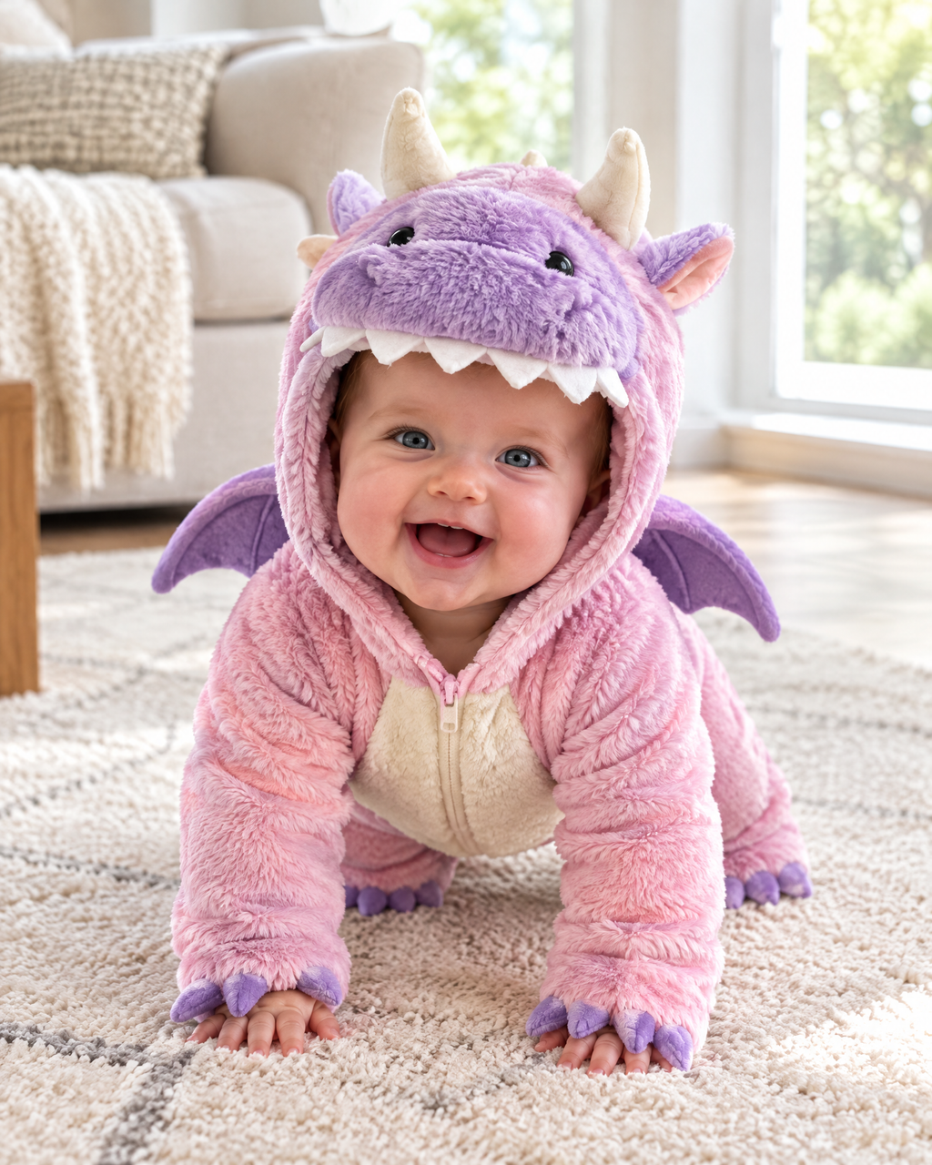 Cozy Dino Plush Hooded Onesie for Kids – Teal Dinosaur Costume with Colorful Spikes & Wings